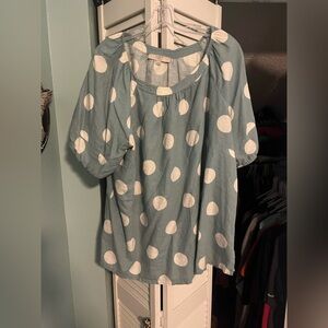 LOFT Teal and White Polka Dot Blouse